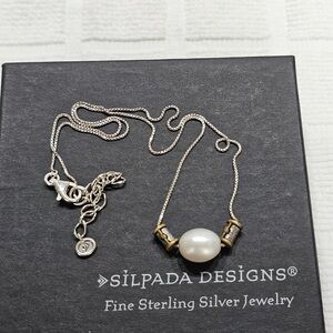 Silpada 925 Silver and Freshwater Pearl Necklace with Brass Accents